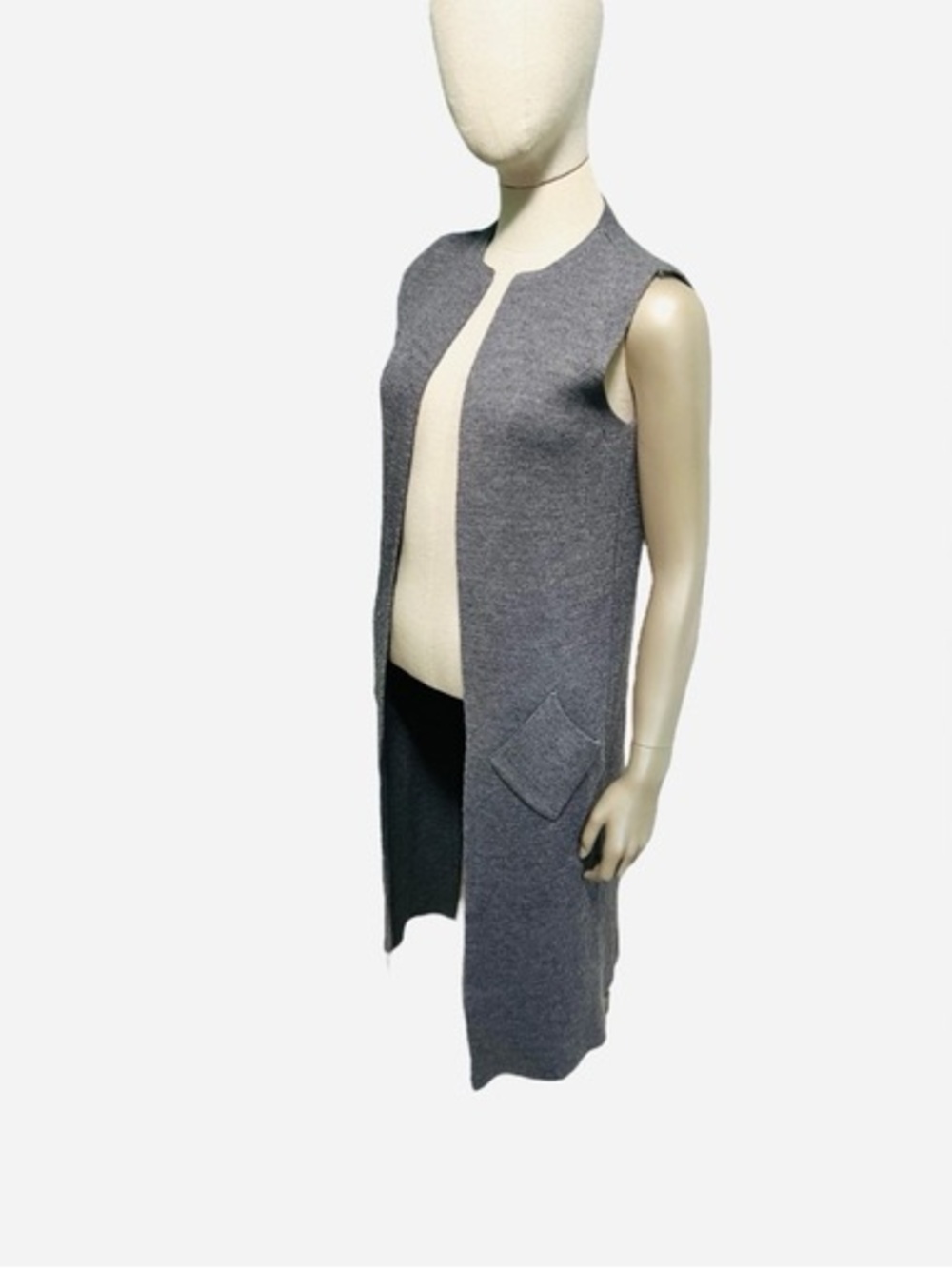 Sleeveless Open-Front Long Knit Vest - Gray
